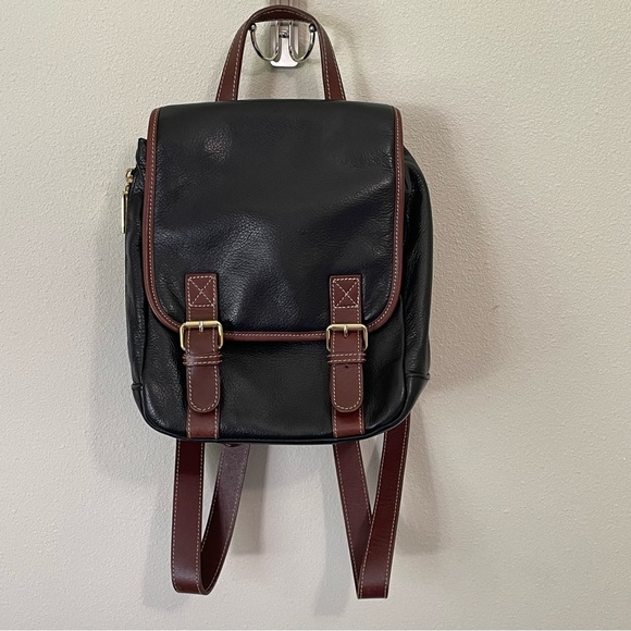 VTG TIGNANELLO Genuine Leather Backpack Bag Purse Black & Brown Adjustable Mini - Picture 2 of 14